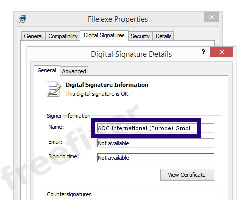 Screenshot of the AOC International (Europe) GmbH certificate